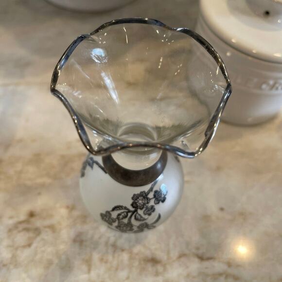 Antique Rockwell Silver Co. Flower Overlay Glass Vase 5" Sterling Silver - Picture 3 of 8